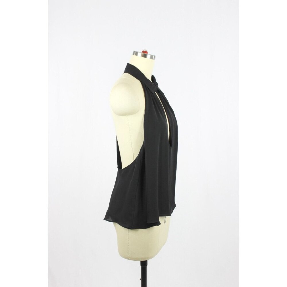 STONE COLD FOX Avalon Black Silk Collared Keyhole Halter Tank Top, One Size - Picture 2 of 11